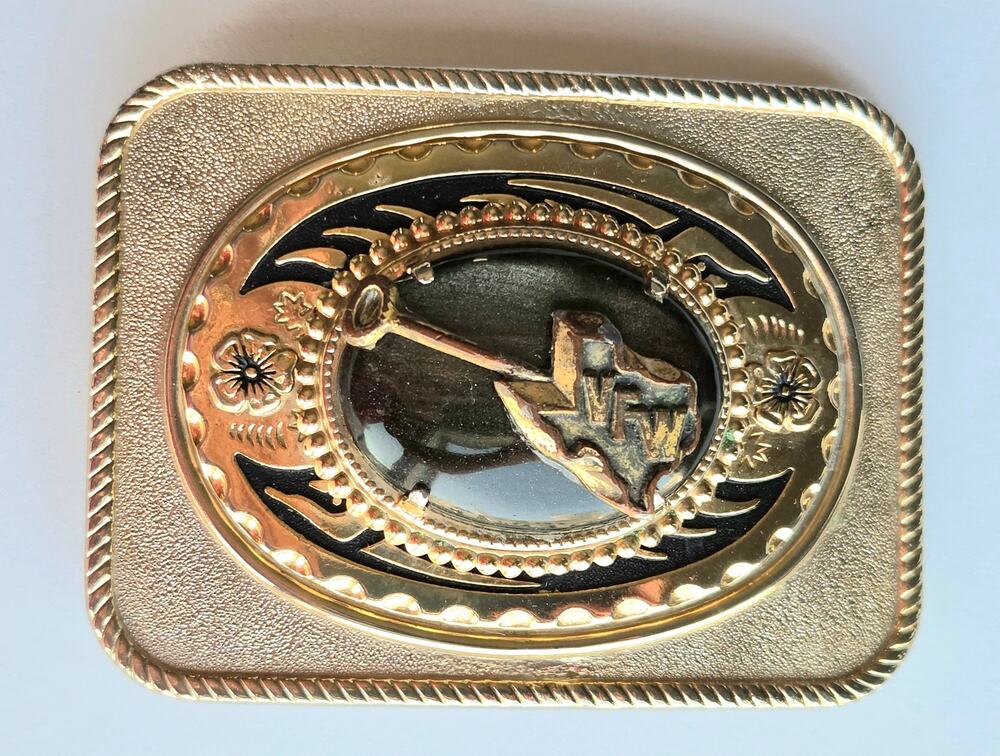 VFW Texas Belt Buckle Brass Gold Tone Veterans of Foreign Wars